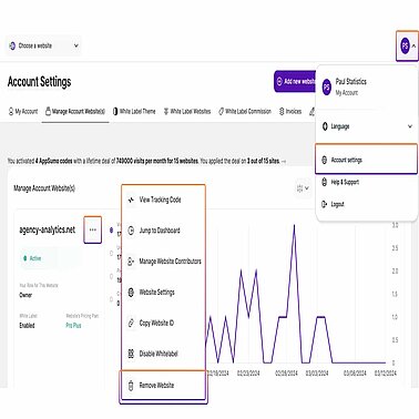 Account Settings Delete Website