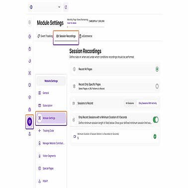 domainlens session recordings settings