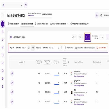 How to filter data in the Pages Dashboard