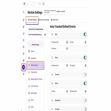Setting auto tracked default events in domainlens
