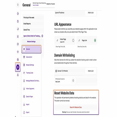 Website settings reset website data