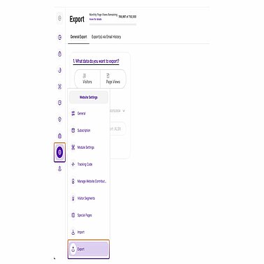 Website settings exporting data