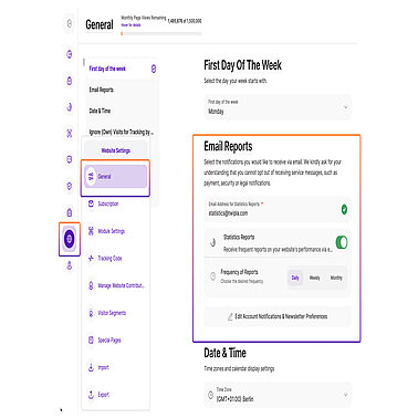 Wesbite settings email reports